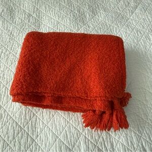 West Elm Vibrant Orange Knit Throw with Tassels